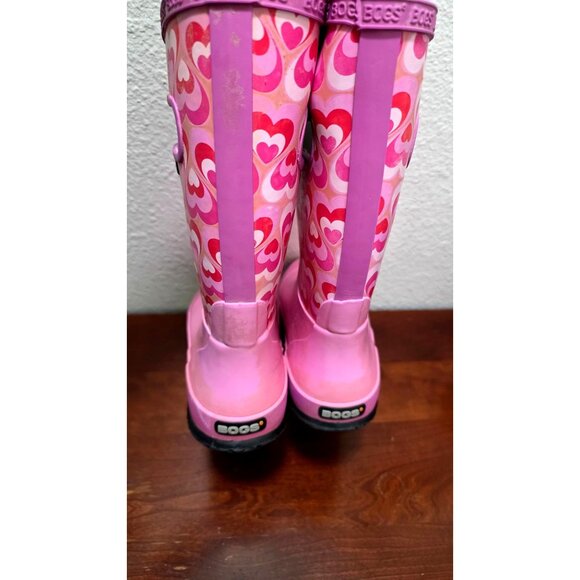 Bogs Youth Pink Waterproof Rain Boots Heart Print Size 4 - Picture 5 of 8